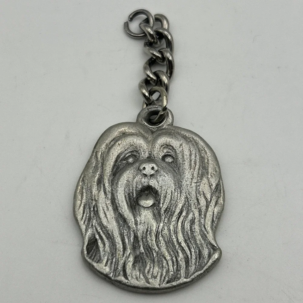 Vtg 1982 Rawcliff Pewter Dog Keychain I Love My‎ Lhasa Apso Silver Tone USA Made